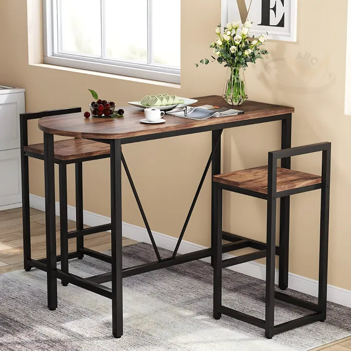 Table Set, luxury Dining table and 2 chairs with marble effect, Counter Stools Dining Table Sets