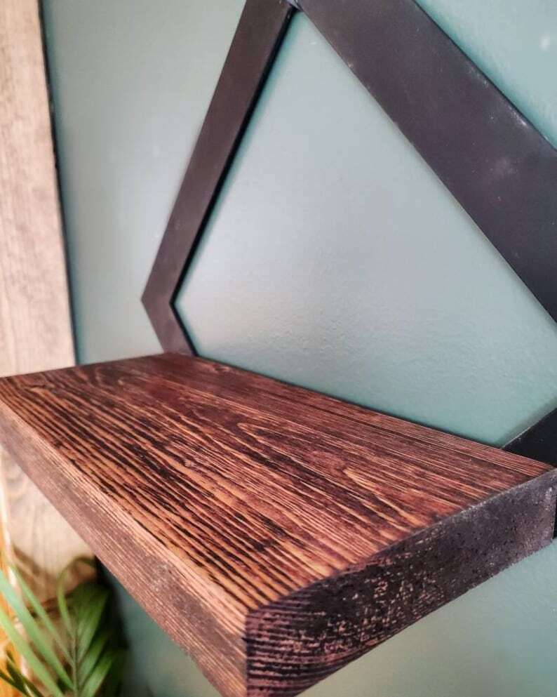 Wall shelf with wood and metal frame, modern wall shelf, picture frame shelf, floating shelf , stylish framed wall Shelf for Home Decor