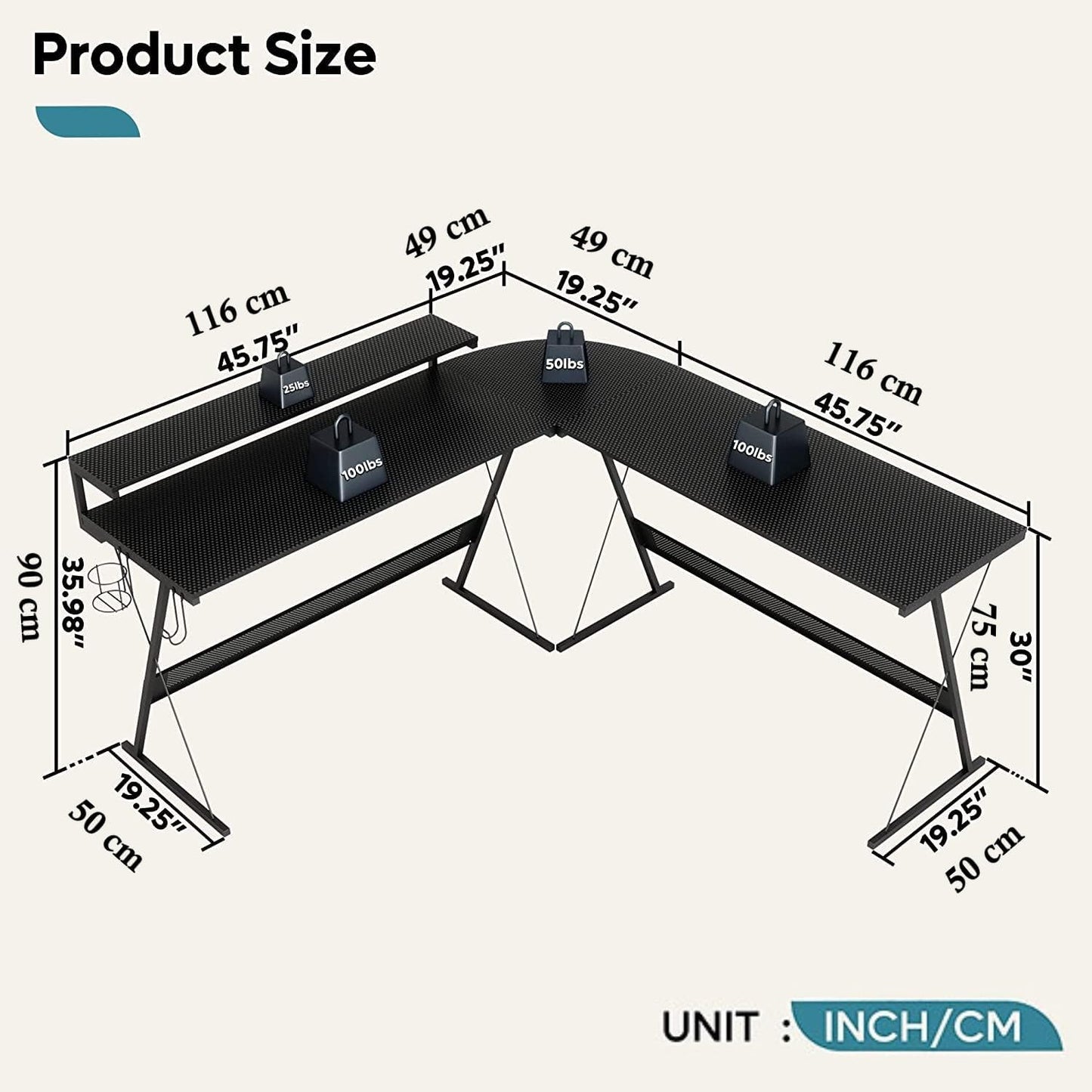 Modern L-Shaped Gaming Computer Desk with Monitor Stand, Home Office Corner Desk, Gaming Table