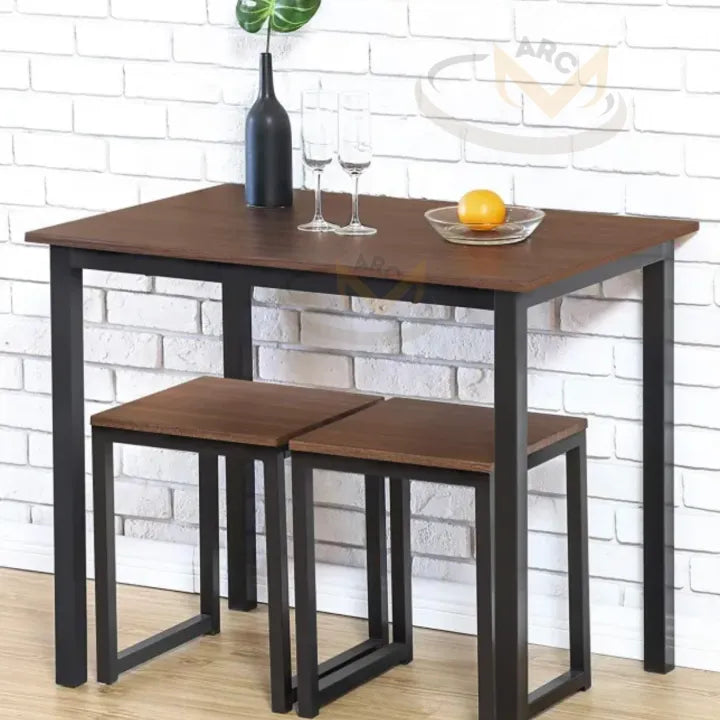 Small Dining Table Set, 3 Pieces Dining Set, Living Room Furniture, Dinette, Breakfast Nook, Modern Metal Frame, Centre Table, Marble D