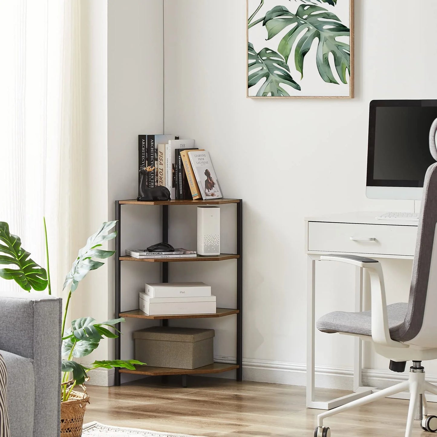 Mindset- Corner Bookshelf Organizer Rack - Stylish Fan-shaped Space-Saving Storage for Books and Decor