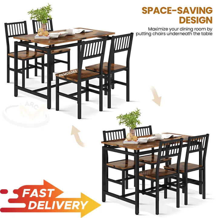 Dining Table and Chairs, 4 & 6 Piece Industrial Dining Table, Wooden Metal Frame, Dining Room, Modern Dining Table, Restaurant Home Luxury Dining Table Set, Kitchen Breakfast Table