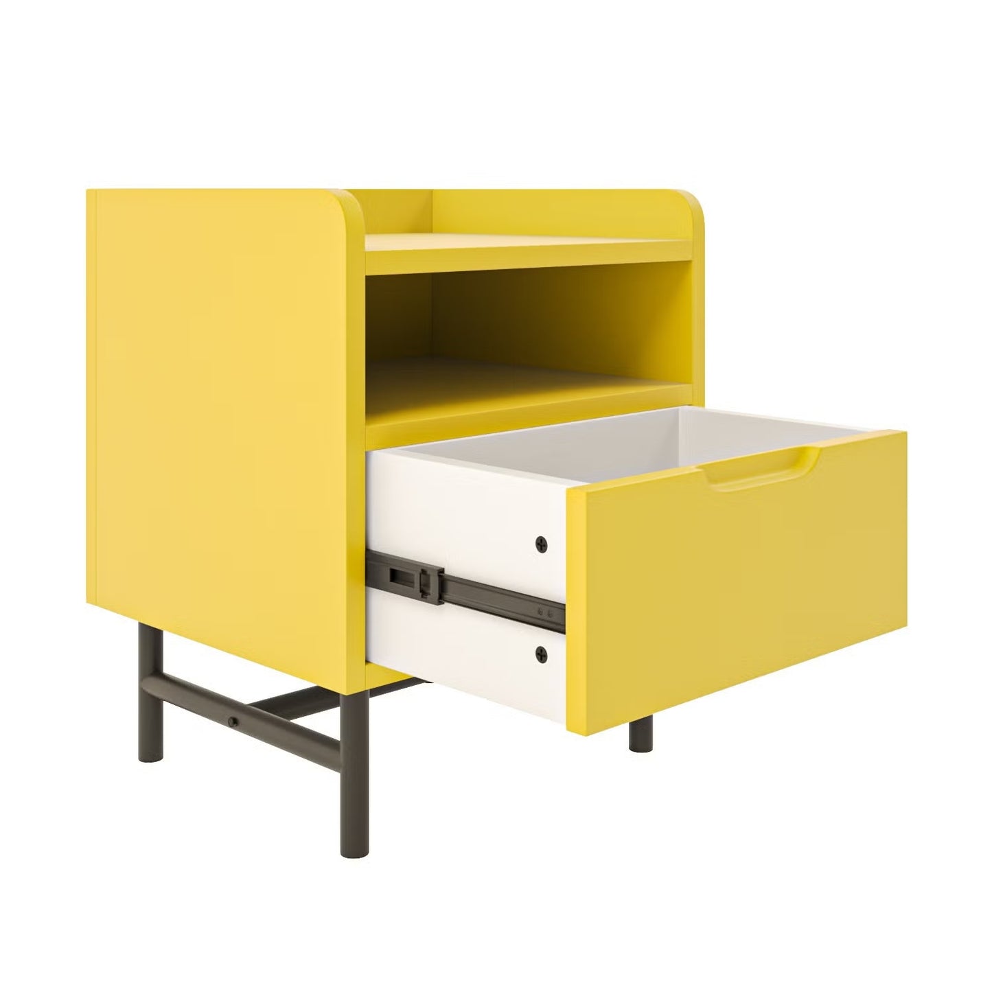 Modern Yellow Nightstand with Storage Drawer | Compact Bedside Table with Open Shelf for Kids' Room or Bedroom