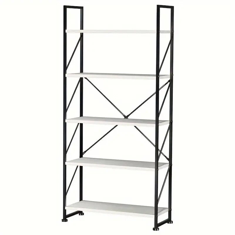 5 tier wooden Bookshelf | Open shelf | Industrial Storage Rack for organizing books, family photos, potted plants, Modern Display Rack Standing Book Shelves for Bedroom, for Living Room, Kitchen