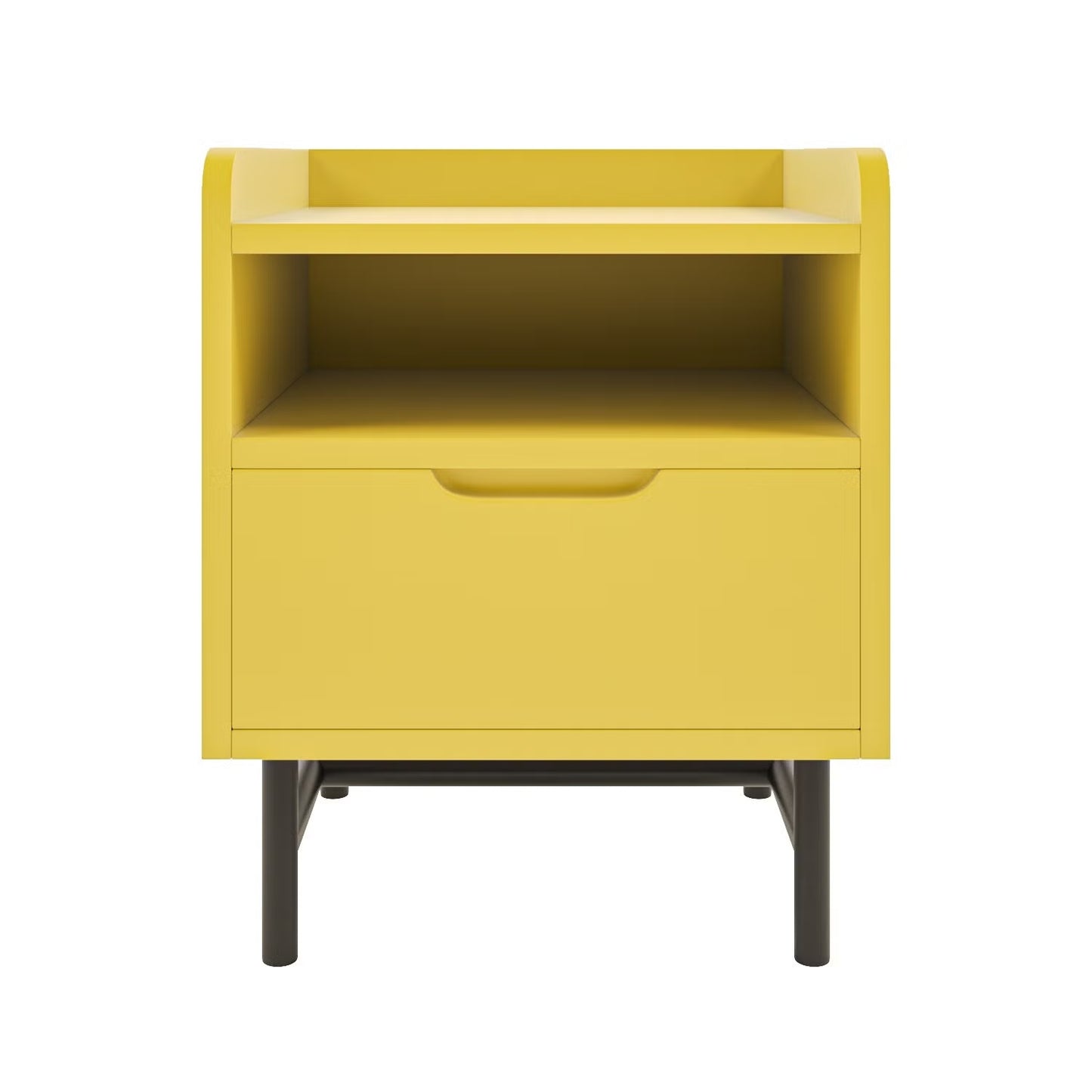 Modern Yellow Nightstand with Storage Drawer | Compact Bedside Table with Open Shelf for Kids' Room or Bedroom
