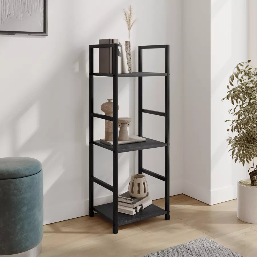 "Mindset Arc" Black 3-Tier Open Display Shelf Unit Modern Industrial 3-Shelf Storage Rack Multi-Purpose 3-Level Black Display Shelf