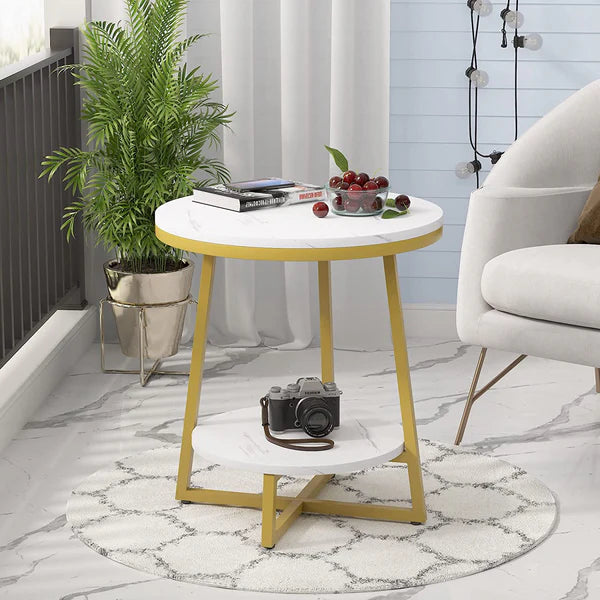 2 Tier Marble MDF Side Table with Storage Shelf| End Table| Coffee Table| Side Table