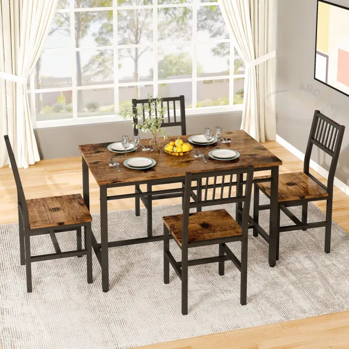 Dining Table and Chairs, 4 & 6 Piece Industrial Dining Table, Wooden Metal Frame, Dining Room, Modern Dining Table, Restaurant Home Luxury Dining Table Set, Kitchen Breakfast Table