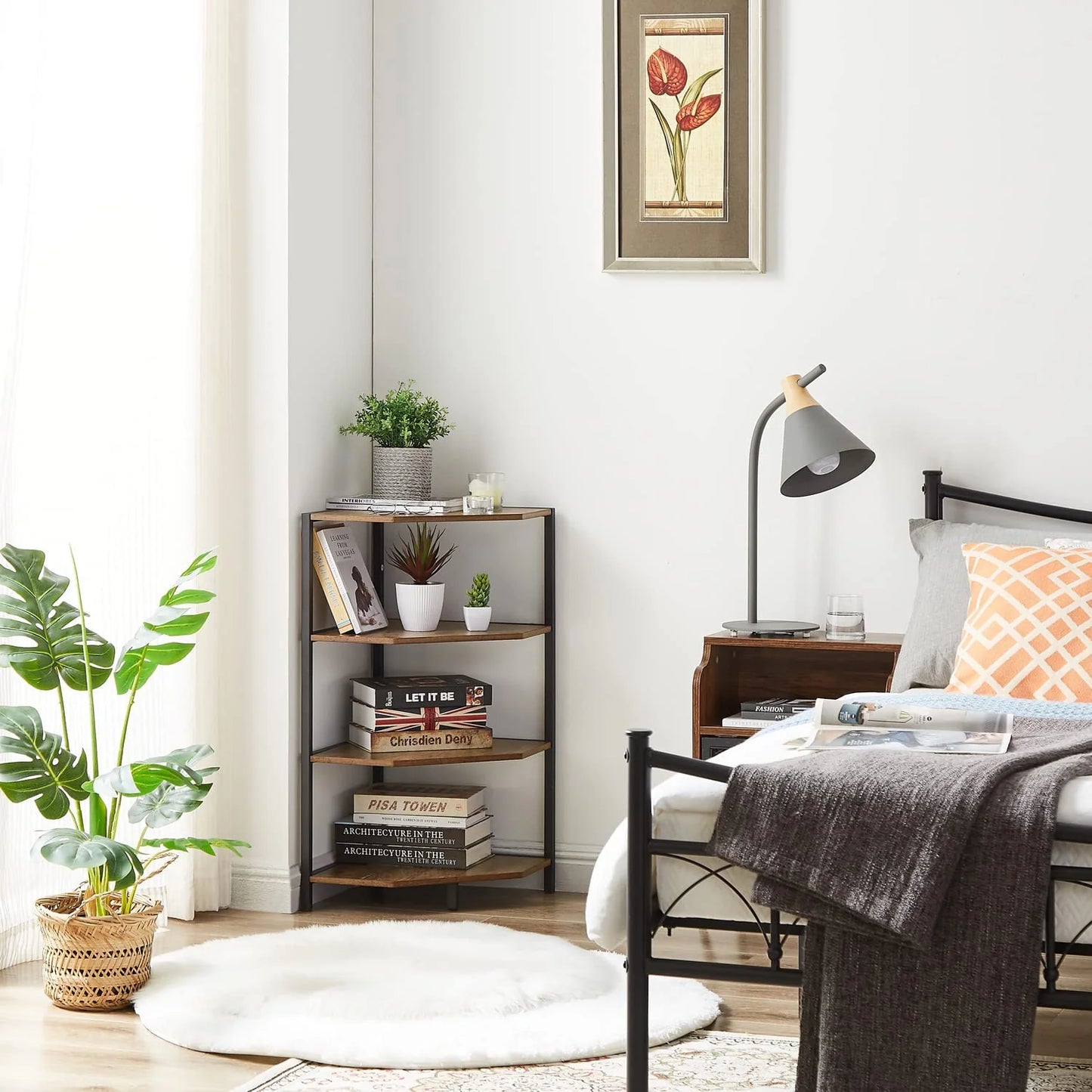 Mindset- Corner Bookshelf Organizer Rack - Stylish Fan-shaped Space-Saving Storage for Books and Decor