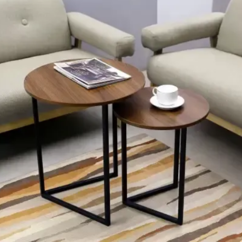 2 pieces round Nesting Table, Wooden Top Coffee Table Side Table console table, end table for room, home, office