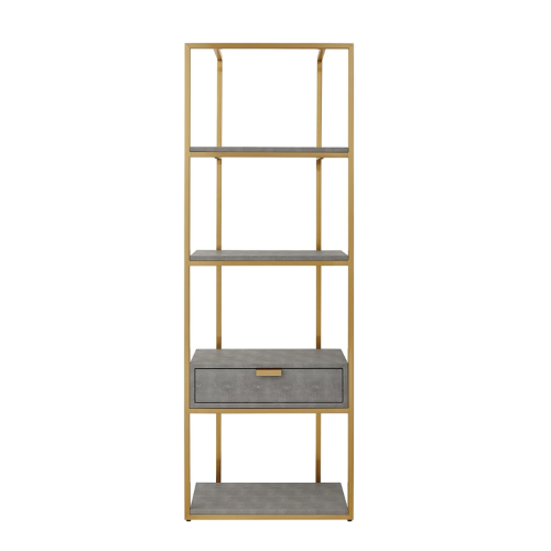 Bookshelf, Industrial Modern and Simlple Multilayer Bookshelf ,1 Drawer, 3 Shelves, Brushed Gold Frame and Handle Bookcase for living room, Book rack, Organizers