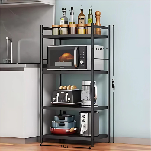 4 Tiers Kitchen Bakers Rack for Kitchens with Storage Shelf, Microwave Oven Stand Free Standing Kitchen Utility Cart Storage Shelf Organizer