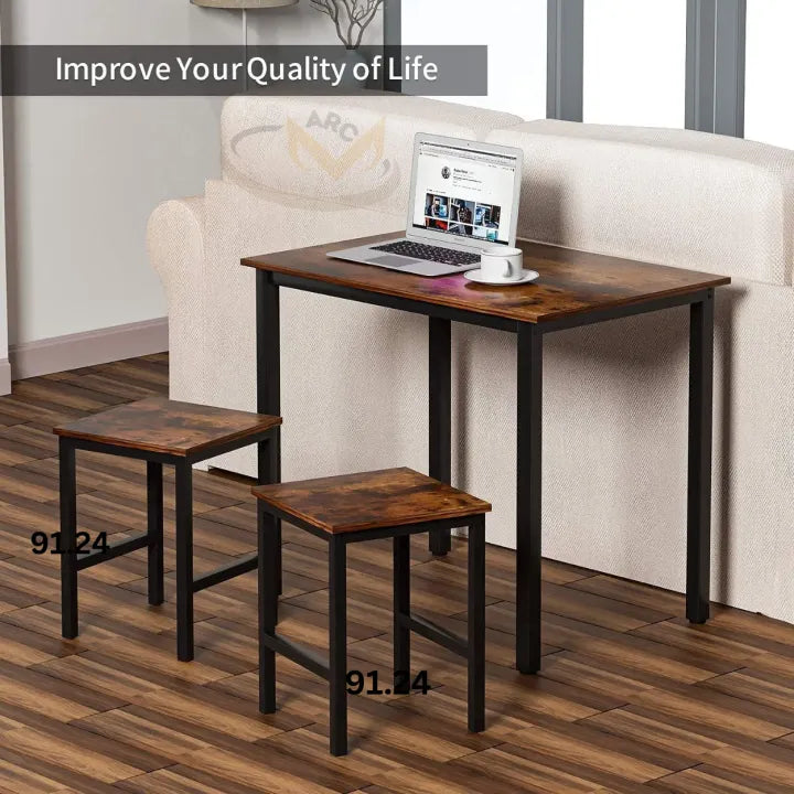 Small Dining Table Set, 3 Pieces Dining Set, Living Room Furniture, Dinette, Breakfast Nook, Modern Metal Frame, Centre Table, Marble D