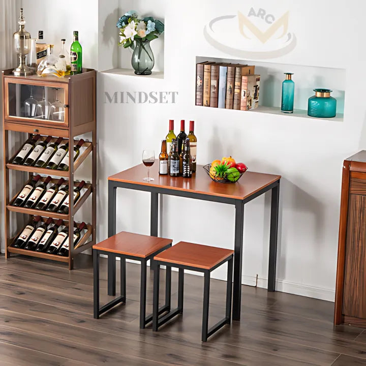 Small Dining Table Set, 3 Pieces Dining Set, Living Room Furniture, Dinette, Breakfast Nook, Modern Metal Frame, Centre Table, Marble D