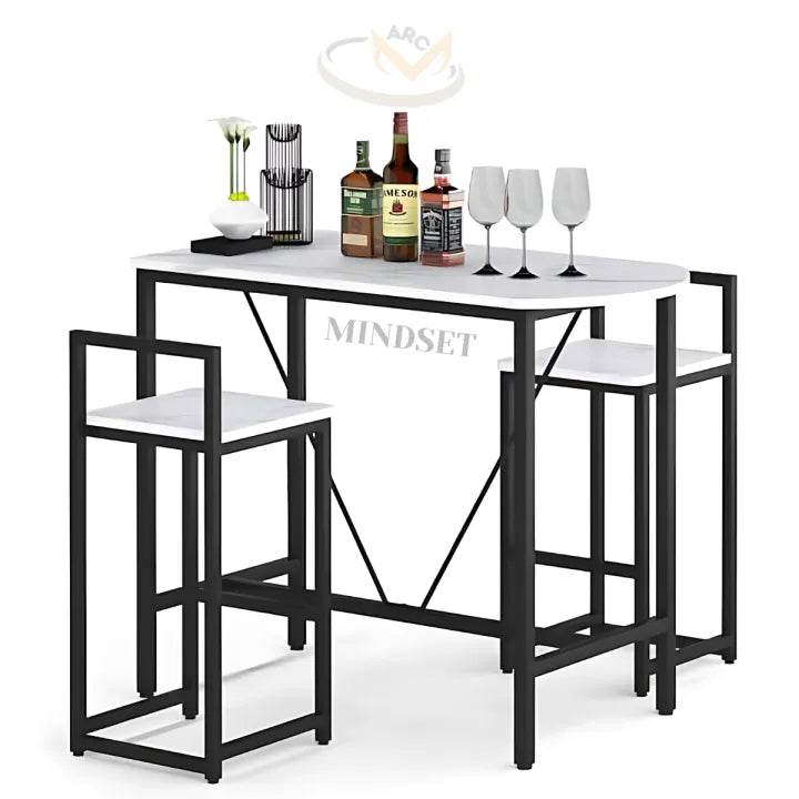 Table Set, luxury Dining table and 2 chairs with marble effect, Counter Stools Dining Table Sets