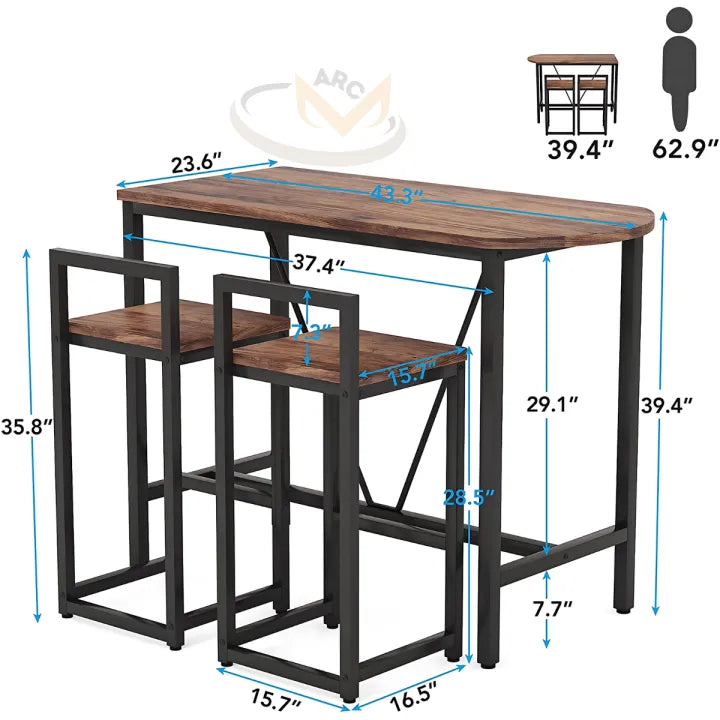 Table Set, luxury Dining table and 2 chairs with marble effect, Counter Stools Dining Table Sets