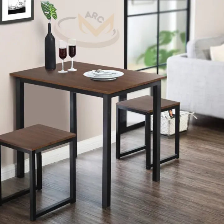 Small Dining Table Set, 3 Pieces Dining Set, Living Room Furniture, Dinette, Breakfast Nook, Modern Metal Frame, Centre Table, Marble D