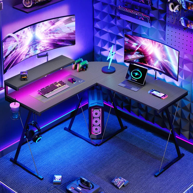 Modern L-Shaped Gaming Computer Desk with Monitor Stand, Home Office Corner Desk, Gaming Table