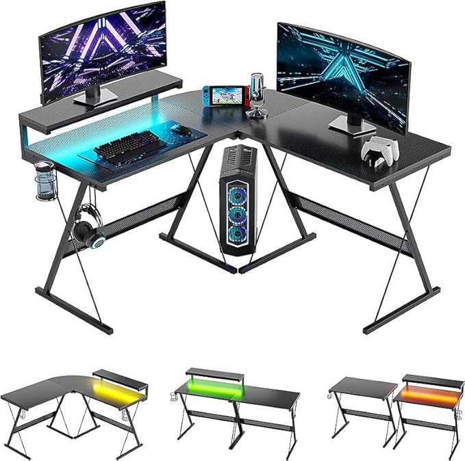 Modern L-Shaped Gaming Computer Desk with Monitor Stand, Home Office Corner Desk, Gaming Table