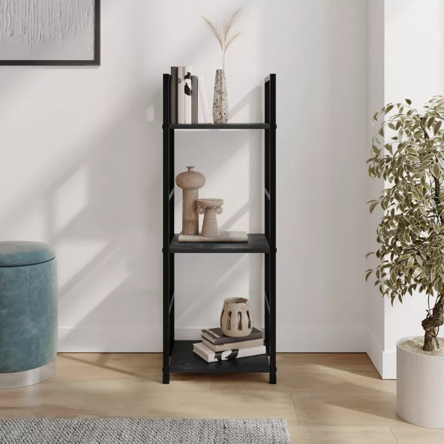 "Mindset Arc" Black 3-Tier Open Display Shelf Unit Modern Industrial 3-Shelf Storage Rack Multi-Purpose 3-Level Black Display Shelf