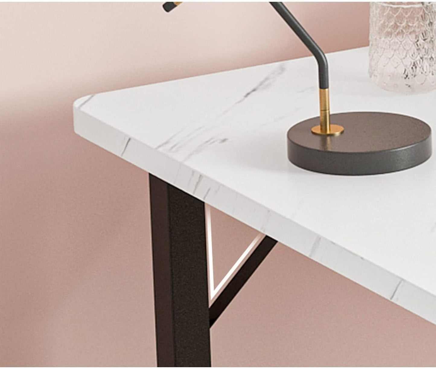 Modern Wooden Computer Desk with Gold Legs – Large Home Office Study Desk, Writing Table, Makeup Vanity, and Console Table