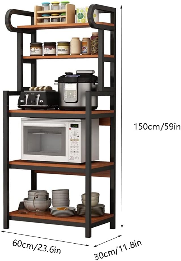 5 tier Kitchen storage rack for microwave oven and multiple kitchen accessories organizer wood shelf