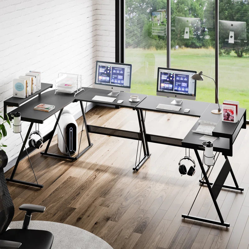 Modern L-Shaped Gaming Computer Desk with Monitor Stand, Home Office Corner Desk, Gaming Table