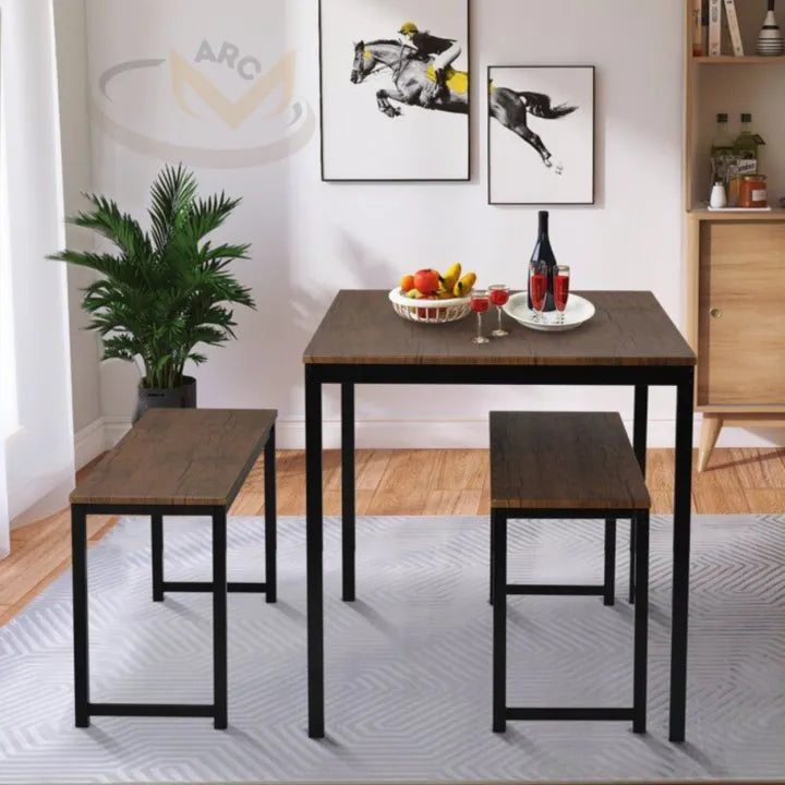 Small Dining Table Set, 3 Pieces Dining Set, Living Room Furniture, Dinette, Breakfast Nook, Modern Metal Frame, Centre Table, Marble D