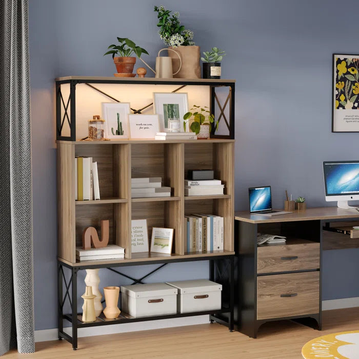 Bookcase with 6 Cubes and 3 Open Storage Shelves for Living rooms, 5 tier Bookshelf, Display Shelf, Stylish Adjustable Bookshelf, Home Offices