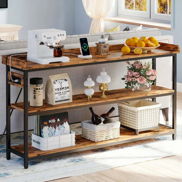 Versatile 3-Tier Console Table: Adjustable Wood-Metal Sofa Table for Chic Living Room and Home Organization