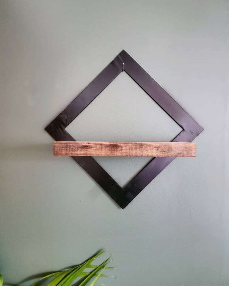 Wall shelf with wood and metal frame, modern wall shelf, picture frame shelf, floating shelf , stylish framed wall Shelf for Home Decor