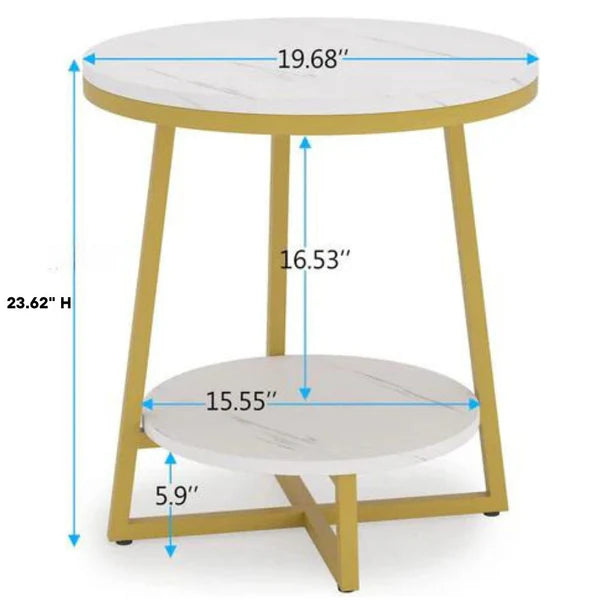 2 Tier Marble MDF Side Table with Storage Shelf| End Table| Coffee Table| Side Table