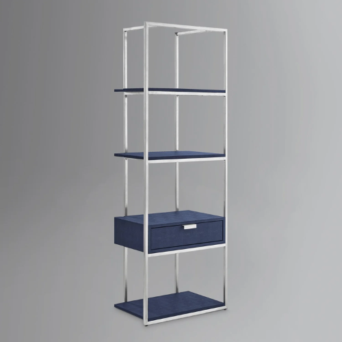 Bookshelf, Industrial Modern and Simlple Multilayer Bookshelf ,1 Drawer, 3 Shelves, Brushed Gold Frame and Handle Bookcase for living room, Book rack, Organizers