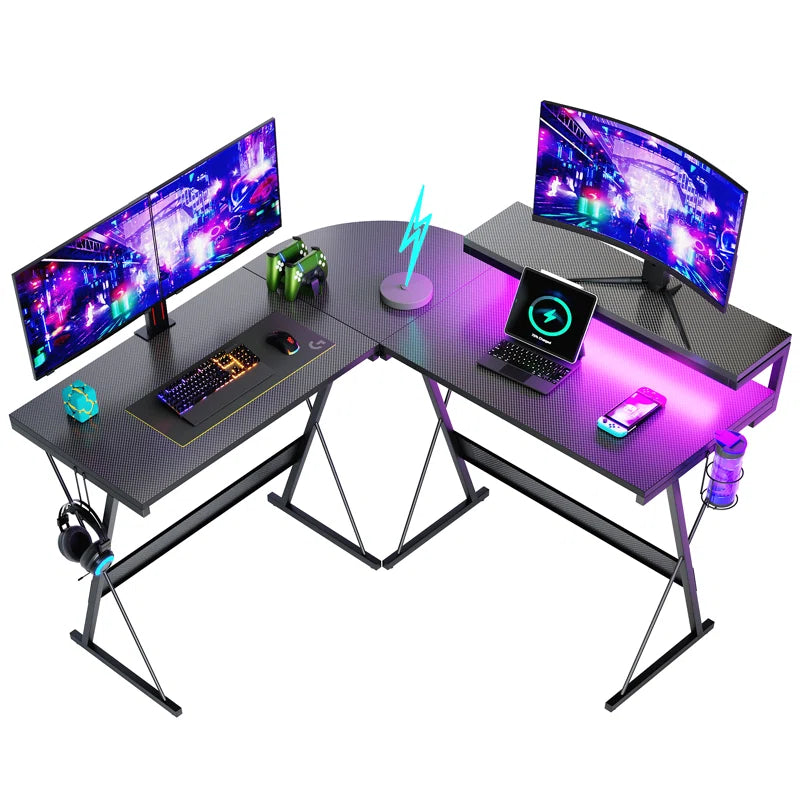 Modern L-Shaped Gaming Computer Desk with Monitor Stand, Home Office Corner Desk, Gaming Table