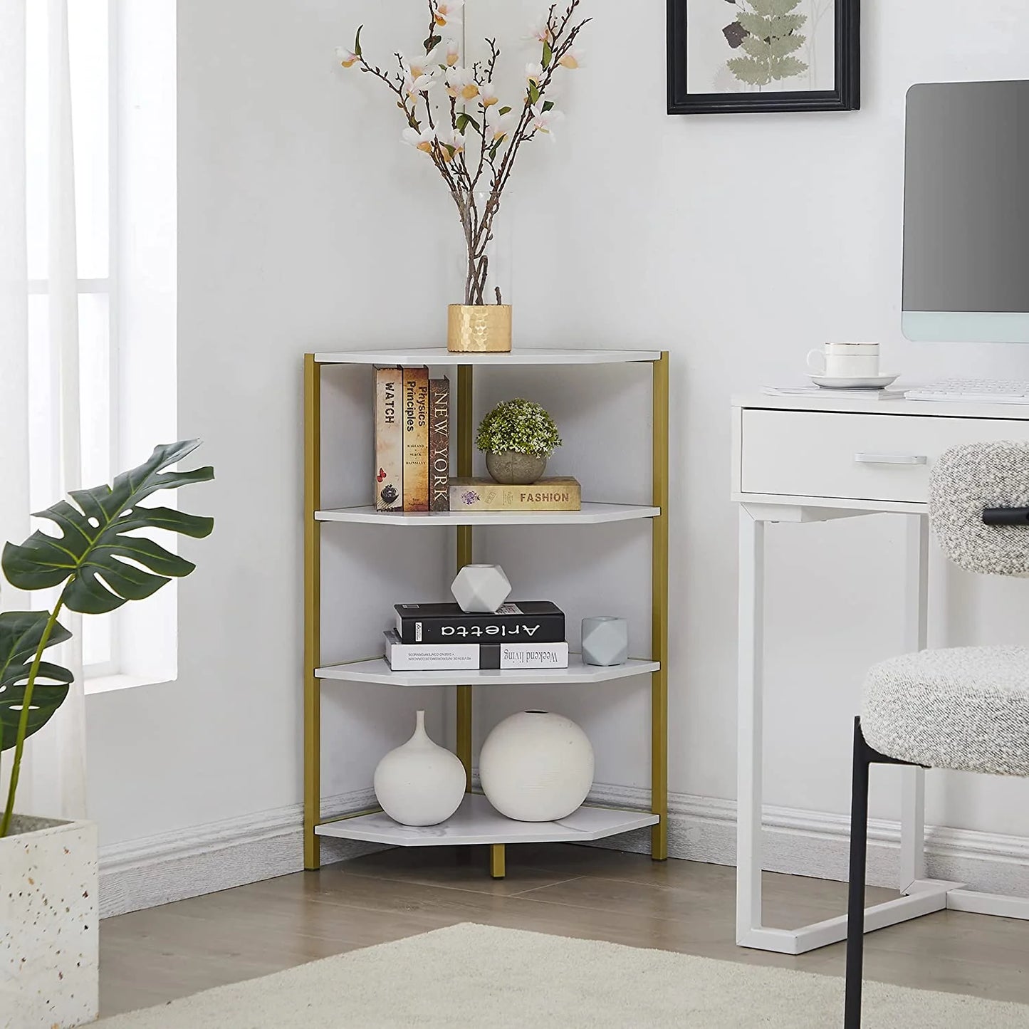 Mindset- Corner Bookshelf Organizer Rack - Stylish Fan-shaped Space-Saving Storage for Books and Decor
